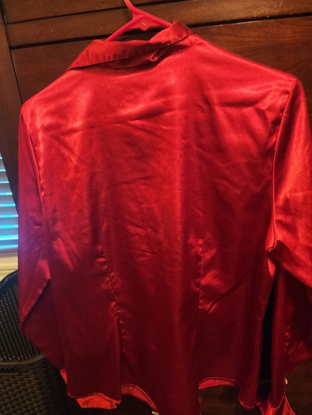 Cato Red Satin Ruched Button-Up Blouse - Picture 2 of 5